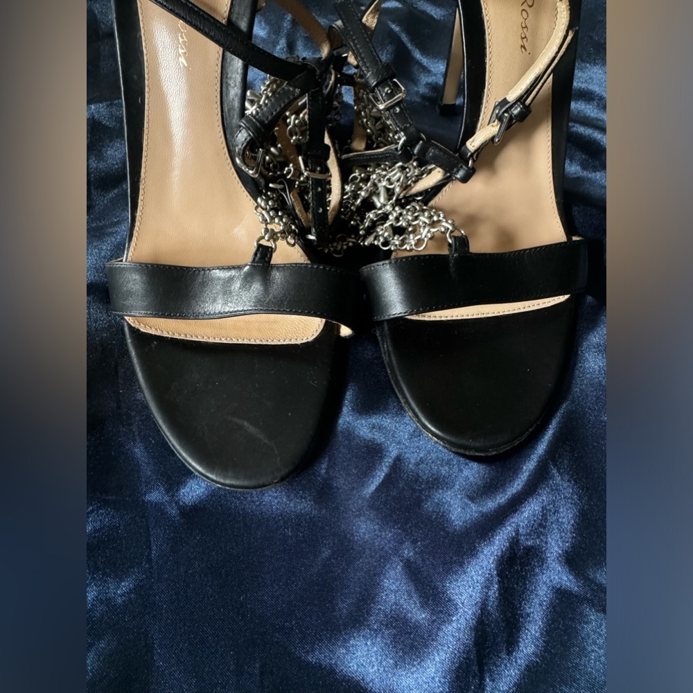 Gianvito Rossi Leather Chain-Link Accents Slingback Sandals size 6.5 37 - Picture 11 of 13
